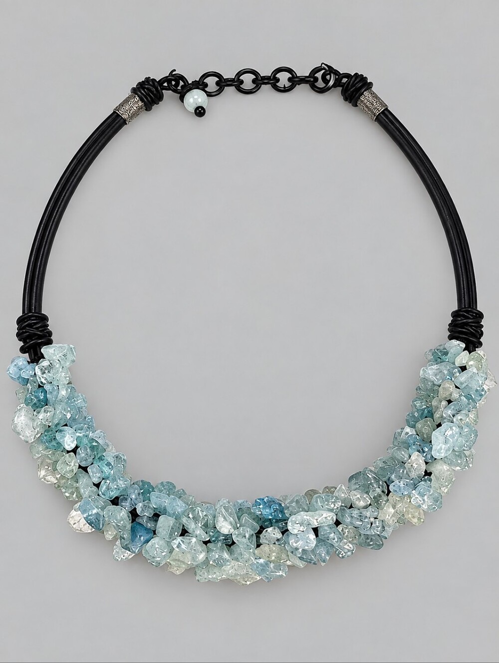 Icy Blue Aquamarine Chip Cluster Rope Collar Necklace
